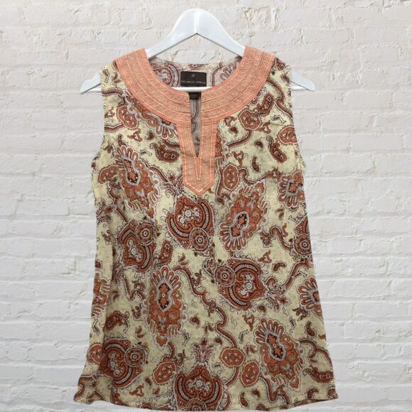 Fenn Wright Manson Top Size M Paisley Embroidered Linen Rayon Sleeveless Tunic - Picture 3 of 12